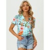 Allegra K Women's Hawaiian Floral Leaves Printed Short Sleeve Button Down Vintage Shirt - 2 of 4