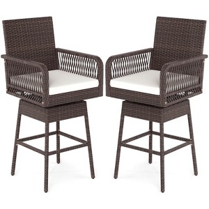 Costway 1/2/4 PCS 29" Patio 360° Swivel Bar Stool with Cross-Woven Armrests Footrest & Seat Cushion - 1 of 4