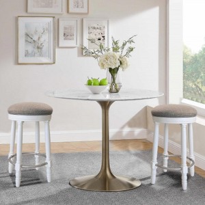 White Bar Stools Set of 2, 26" Counter Height, 360° Swivel Wood Bar Stools - 1 of 4