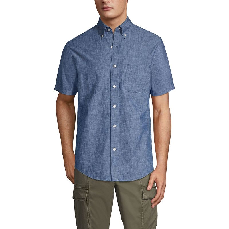 Lands' End Men's Short Sleeve Button Down Chambray Traditional Fit Shirt, 1 of 6