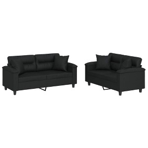 vidaXL Black Faux Leather 2-Piece Sofa Set - Modern Design, Thick Padding, Sturdy Frame, Ideal for Living Room or Lounge Area - 1 of 4