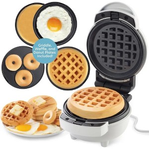 3 in 1 Mini Breakfast Maker- Make Mini Waffles Donuts Pancakes or Eggs all in 1 Multi Use Appliance- Easily Clean Interchangeable Plates- Nonstick - 1 of 4