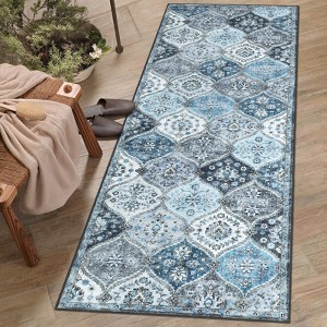 Washable Rug Vintage Floral Floor Carpet with Anti Slip Backing - 1 of 4