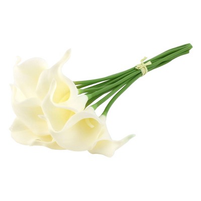 PiccoCasa Bridal Wedding Party Room Calla Lily PU Plastic Artificial Flowers White Green 10 Pcs