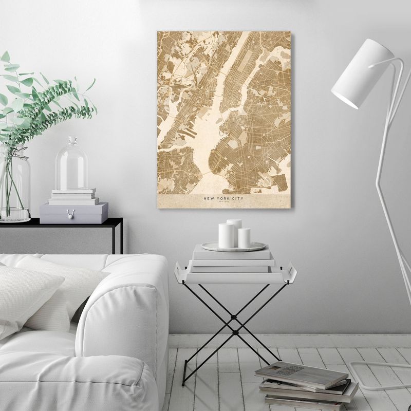 Americanflat Architecture Vintage Map Of New York City In Vintage Sepia By Blursbyai Unframed Canvas Wall Art, 3 of 7