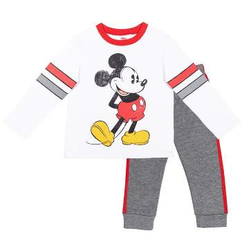 Disney Mickey Mouse Toddler Boys Long Sleeve T-Shirt Fleece Pant Set White/Gray 