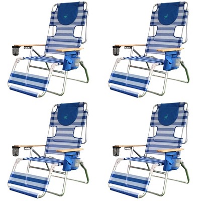 Ostrich 3-N-1 Altitude Outdoor Reclining Patio Beach Lounge Chair, Blue (4 Pack)