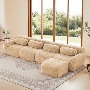 L-Shaped Plush Modular Sectional Sofa with 32D High-Density Sponge, Anti-Slip Base, and Free Combination - 1 of 4