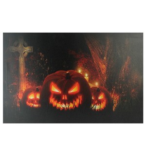 Northlight LED Lighted Jack-O-Lanterns in a Cemetery Halloween Canvas Wall Art 23.5" x 15.5" - 1 of 4