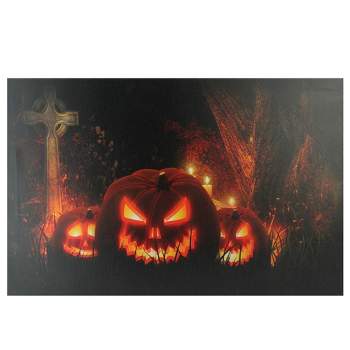 Northlight LED Lighted Jack-O-Lanterns in a Cemetery Halloween Canvas Wall Art 23.5" x 15.5"