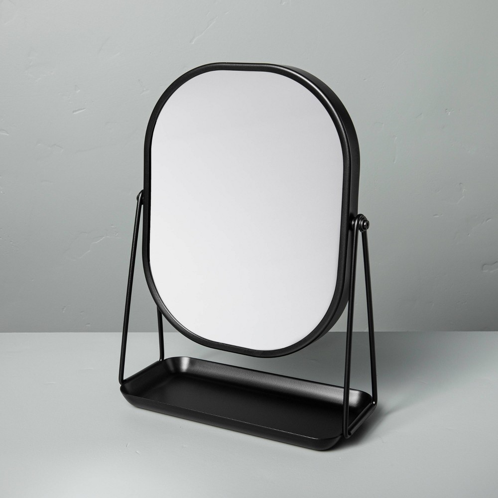 Photos - Makeup Brush / Sponge Metal Vanity Flip Mirror with Tray Black - Hearth & Hand™ with Magnolia: Swivel, 2-Sided, Desk/Table Use