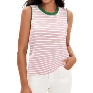ATHLECHIC Women's Striped Color Block Side Slits Crew Neck Casual Sleeveless Shirts - 1 of 4