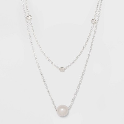 Sterling Silver with Freshwater Pearl Duo Necklace Set - A New Day™ Silver