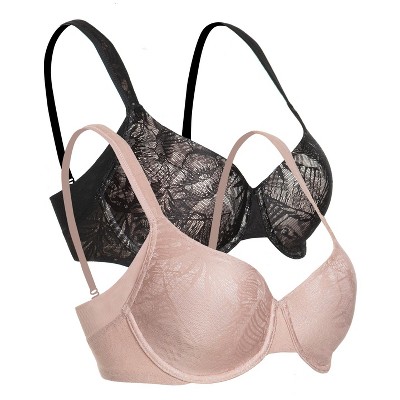 Paramour By Felina Women's Amaranth Cushioned Comfort Unlined Minimizer Bra  2-pack (black Rose Tan 2-pack, 38c) : Target
