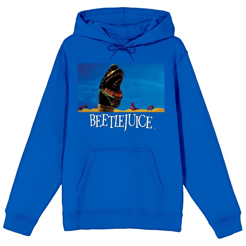 Beetlejuice Sandworm Monster Logo Long Sleeve Royal Blue Men's Hooded Sweatshirt, 1 of 4