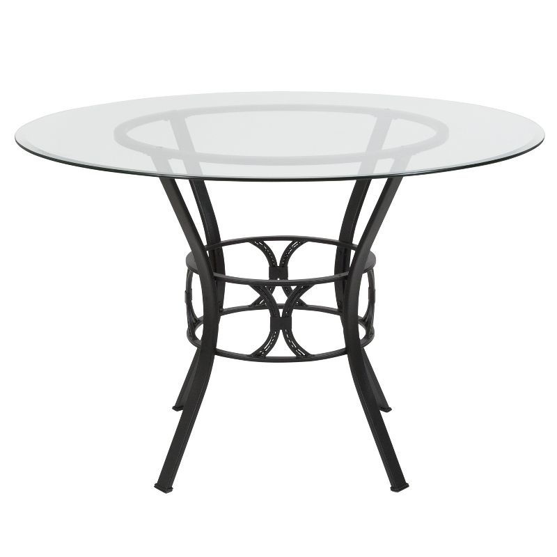 Emma and Oliver 45'' Round Glass Dining Table with Black Metal Frame, 3 of 4