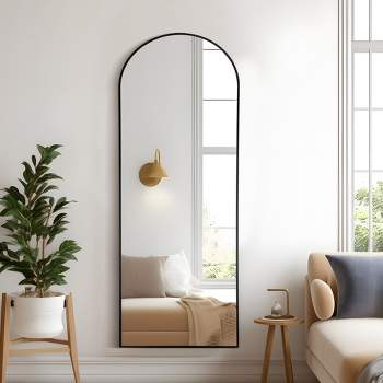 Neutypechic Modern Wood Frame Arched Mirror Decorative Wall Mirror
