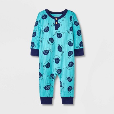 Baby Boys' Long Sleeve Romper - Cat & Jack™ Turquoise Blue Newborn