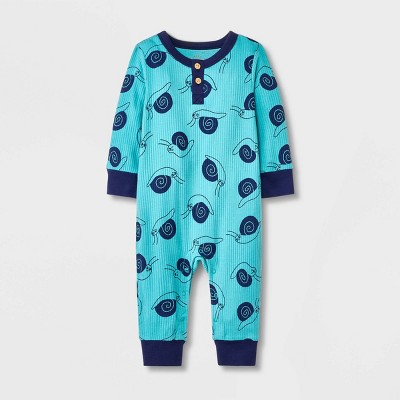Image of Baby Boys' Long Sleeve Romper - Cat & Jack™ Turquoise Blue 6-9M