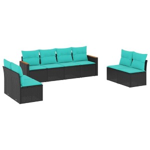 vidaXL Patio Sofa Set Black, Blue PE Rattan, Powder-Coated Steel, Polyester - 1 of 4