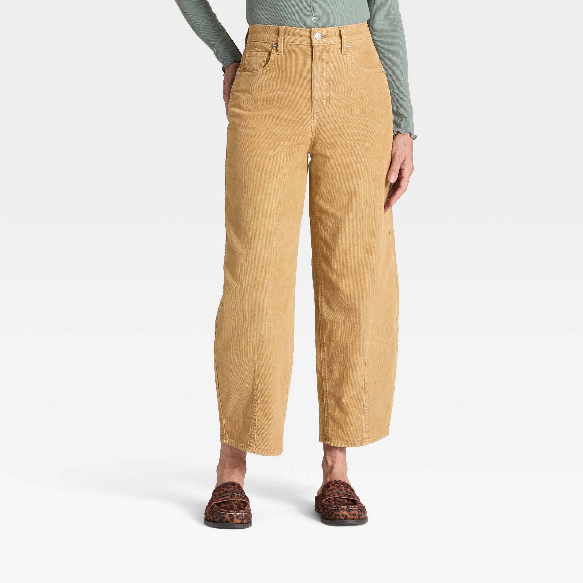 Women's High-Rise Corduroy Barrel Jeans - Universal Thread™ Tan 10