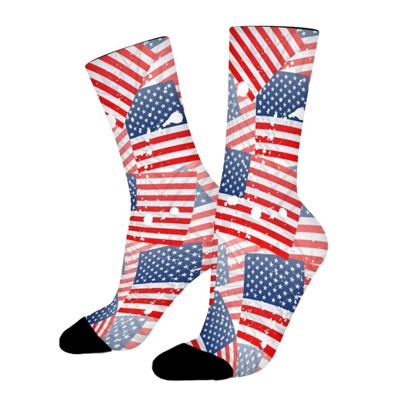 Seamless Usa Flag Women Printed Crew Socks Funny Funky Socks Soft Polyester Novelty Gifts for Artists Men