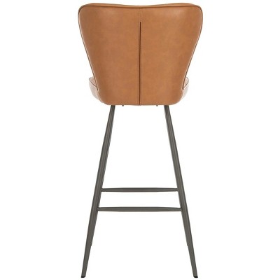 Camel Leather Tufted Transitional Bar Stool with Metal Legs, 46"