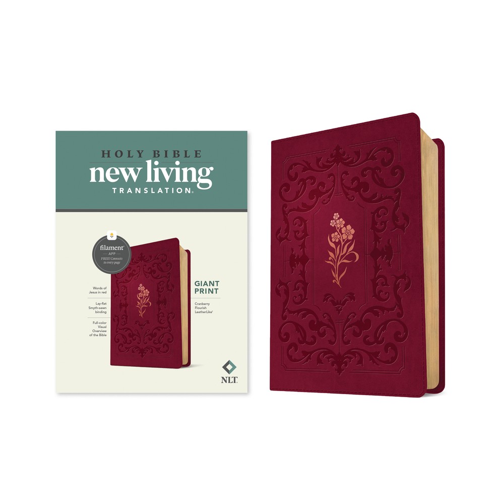 NLT Giant Print Bible, Filament Enabled (Leatherlike, Cranberry Flourish, Red Letter) - Large Print (Leather Bound)