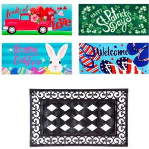 Evergreen Indoor Outdoor Doormat Bundle Set of 5 - Frame and 4 Holiday Seasonal Inserts Valentine's Truck Easter 4th of July and St. Patricks - 1 of 4