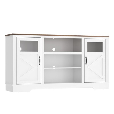 Modern Farmhouse LED TV Stand for TVs Up to 65 Inches - Stylish Entertainment Center with Open Shelves and Storage Cabinets, Ideal TV Console