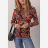Amaryllis Women’s Mesh Floral Print Fitted Long Sleeve Lettuce Hem Sheer Stretch Top Lightweight - 2 of 4