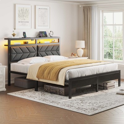 Greenstell  Bed Frame with Upholstered  Storage Headboard & Charging Station