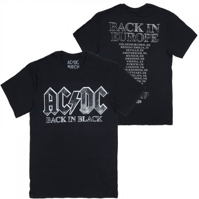 Mens AC/DC Back in Black Tour Front and Back Print T-Shirt