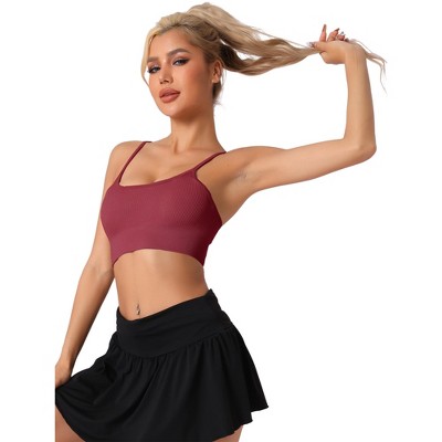 Allegra K Women's Spaghetti Strap Camisole Ribbed Sports Bras Workout Adjustable Straps