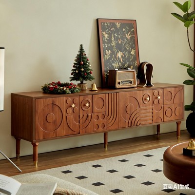 LOVSON 70.8'' Mid-Century TV Stand,with 4 Cabinet Storage Media Console, Wooden Entertainment Center for 55+ Inch TVs, for Living Room,Walnut