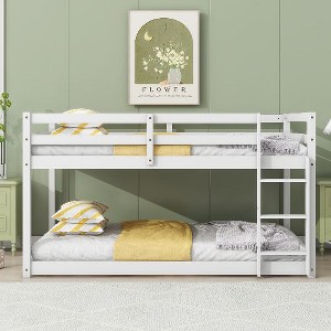 Kumasinova Twin-Over-Twin Floor Bunk Bed with Ladder, Low-Height Solid Rubber Wood Floor Bed Frame, Bunk Bed for Kids' Bedrooms/Small Spaces - 1 of 4