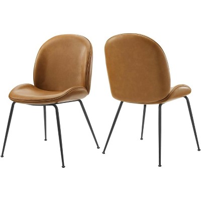 Modway Scoop Black Powder Coated Steel Leg Vegan Leather Dining Chairs - Set of 2