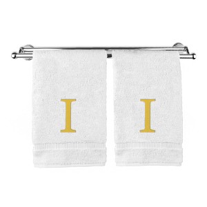 BC BARE COTTON Monogrammed Hand Towel, 100% Turkish Cotton - Set of 2 - White - Gold Block - 1 of 4