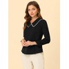 INSPIRE CHIC Women's Peter Pan Collar Crochet Trim Long Sleeve Work Office Blouse - 3 of 4