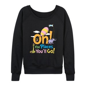 Women's - Dr. Seuss - Oh! The Places You'll Go Lightweight French Terry Wide Neck Long Sleeve Shirt - 1 of 4