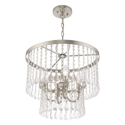 Elizabeth Brushed Nickel 4-Light Crystal Pendant Chandelier
