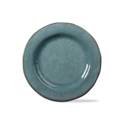 tagltd 9"x9" Veranda Cracked Glazed Solid Wavy Edge Melamine Dinnerware Salad Plate Dishwasher Safe Indoor Outdoor Blue Set of 4