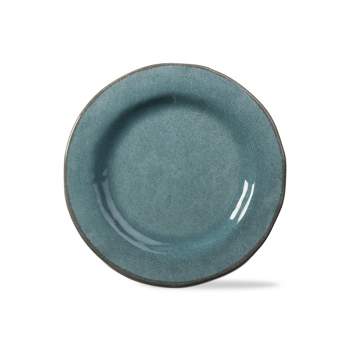 tagltd 9"x9" Veranda Cracked Glazed Solid Wavy Edge Melamine Dinnerware Salad Plate Dishwasher Safe Indoor Outdoor Blue