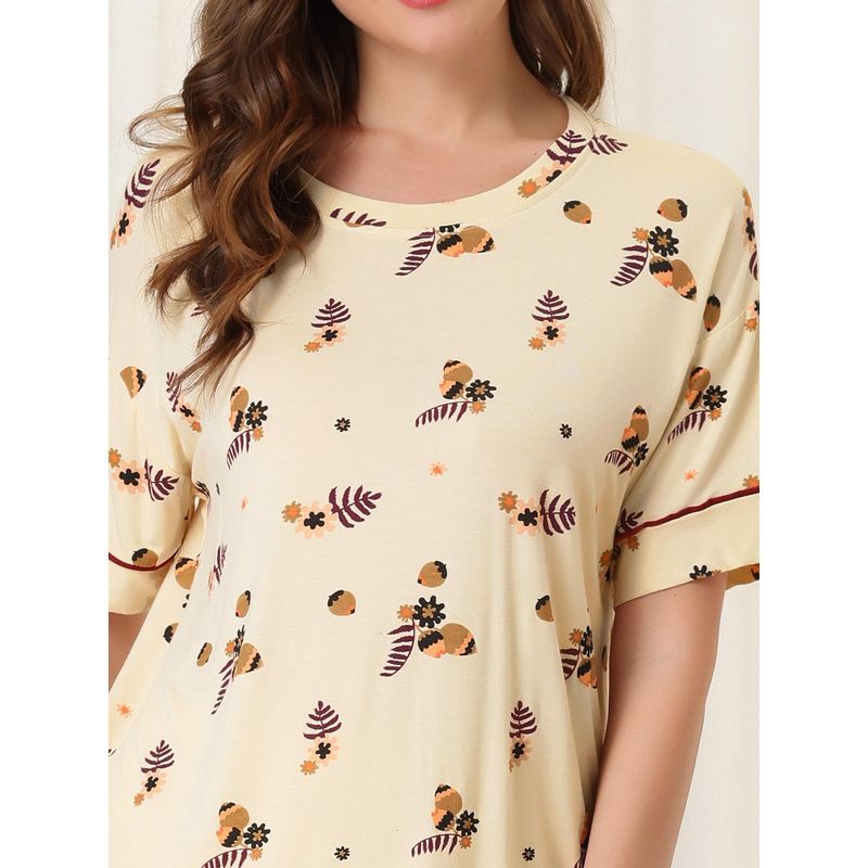 cheibear Womens Capri and Short Sleeve Shirt Floral Lounge Set Nightwear Soft Sleepwear Pajama Sets, 4 of 6