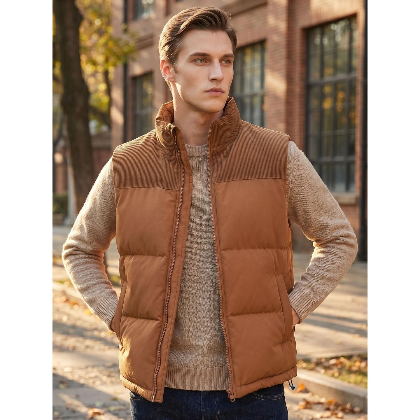 Мужская куртка INSPIRE CHIC Outerwear Sleeveless Winter Puffer Jacket Vest X-Large Brown, цвет: Коричневый — фото 2