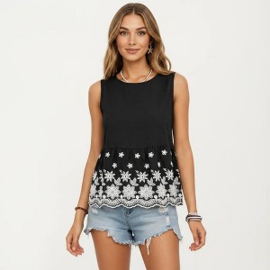 Anna-Kaci Women's Embroidered Floral Peplum Tank Top with Back Tie