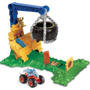 Hot Wheels Monster Truck Rhinomite Chargin’ Challenge Playset with Toy Truck & 2 Crushed Cars - 1 of 4