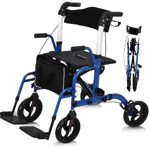 GustoWave Walker for Seniors,Folding Walker and Transport Wheelchair Combo for Seniors,Rollator with Seat, Backrest, Hand Brakes & Footrests - 1 of 4