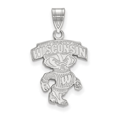 Black Bow Jewelry 14k White Gold Wisconsin Badgers NCAA Large Pendant
