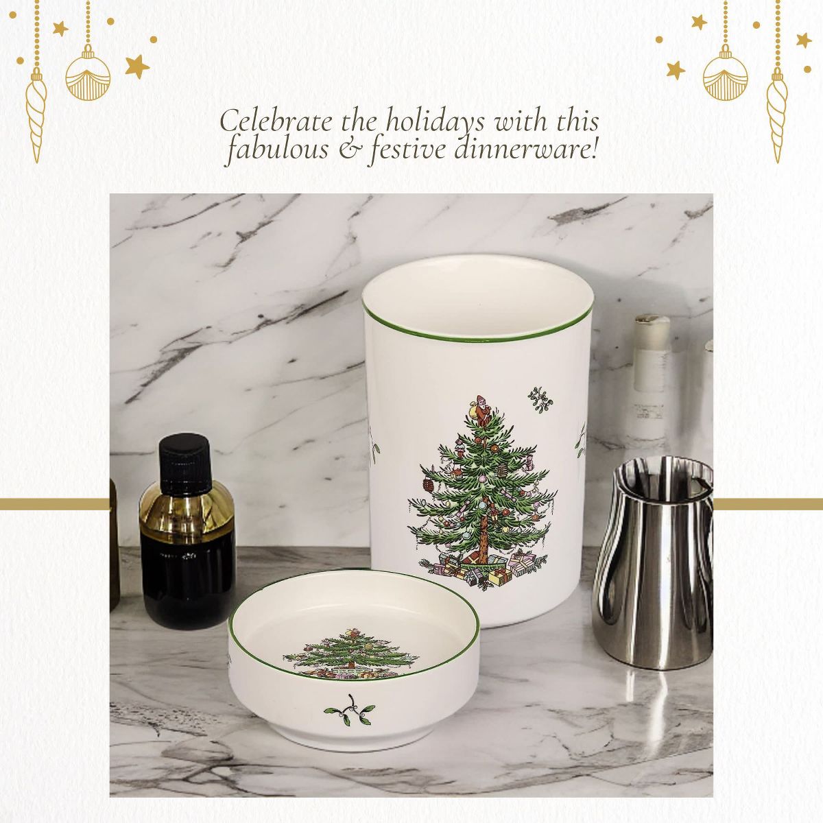 Spode Christmas Tree Wines Chiller & Coaster Set - Stoneware Winery Cooler - Festive Holiday Design - thumbnail 5